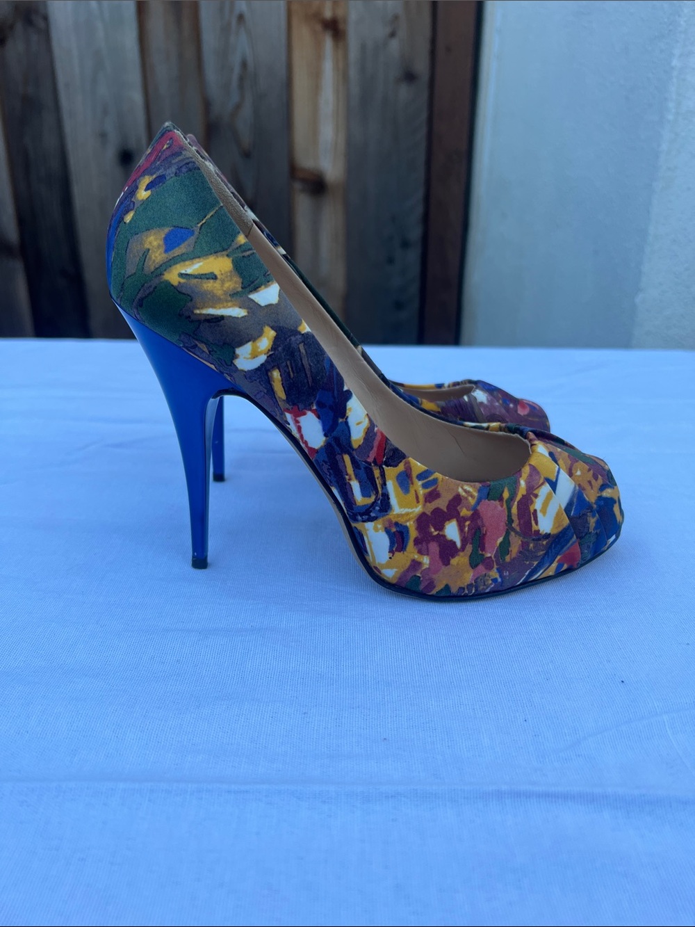Giuseppe Zanotti Multicolor Floral Peep-Toe Heels